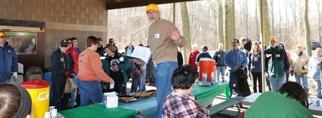 Helpers taking a break for food